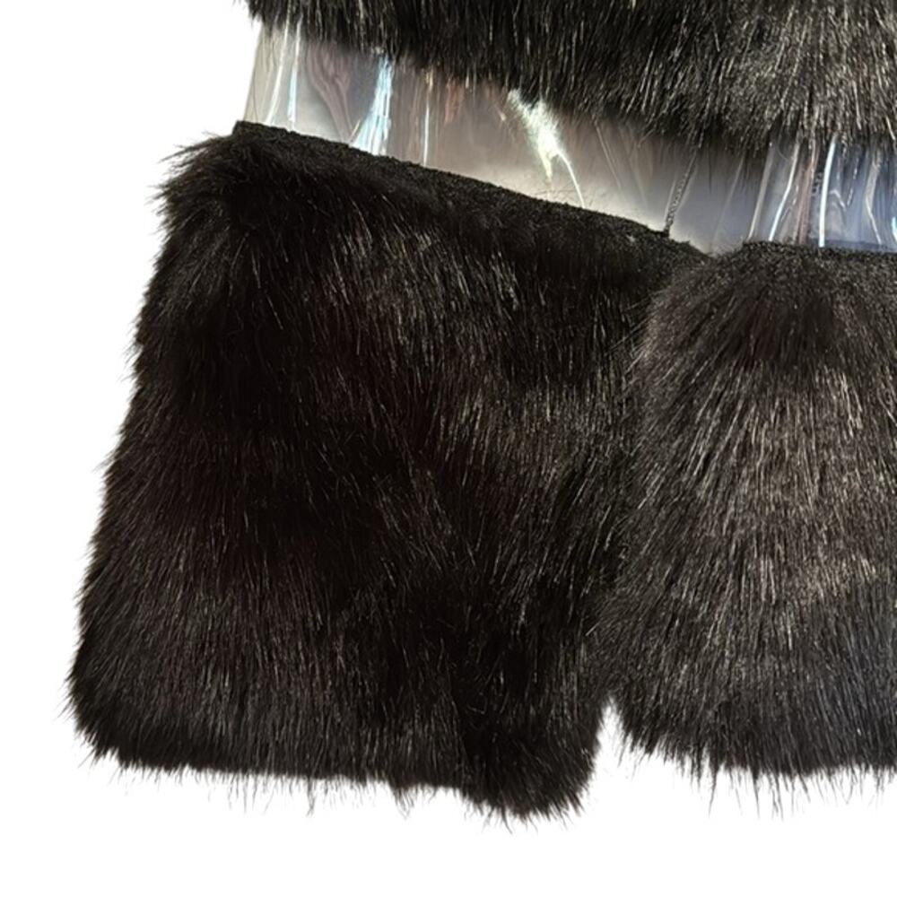 New Donna Salyers' Fabulous Furs Black Faux Fur W/Clear Plastic Y2k Goth Coat Xs — image 6 of 7